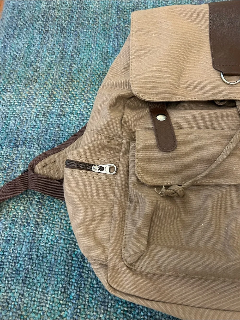 Bella Russo Drawstring Khaki Canvas Backpack 18